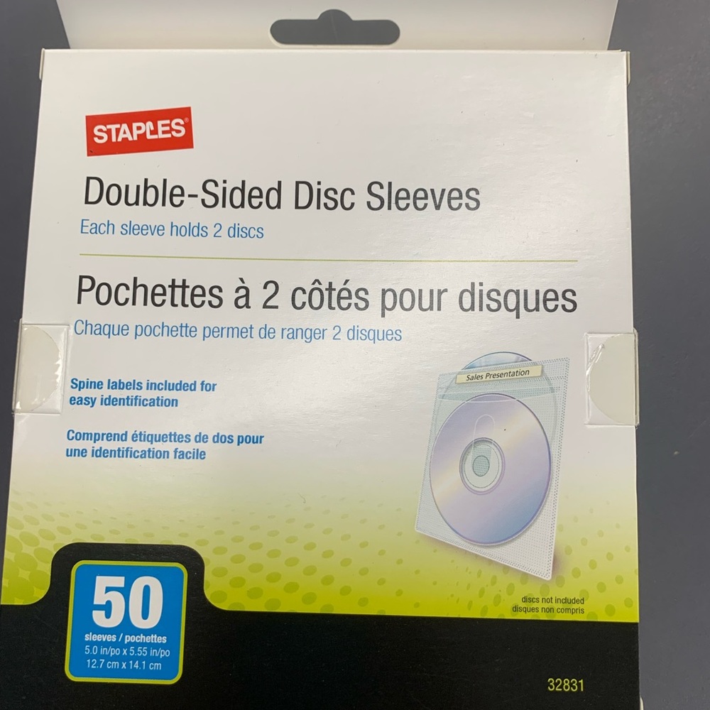 (3 for $20)Staples Double Sided Disc Sleeves *new in sealed box 50 pk